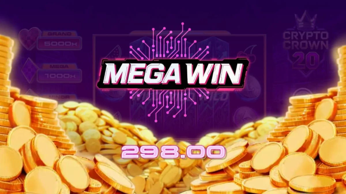 Neon-themed Crypto Crown 20 slot interface na may mga crypto symbols at prutas.