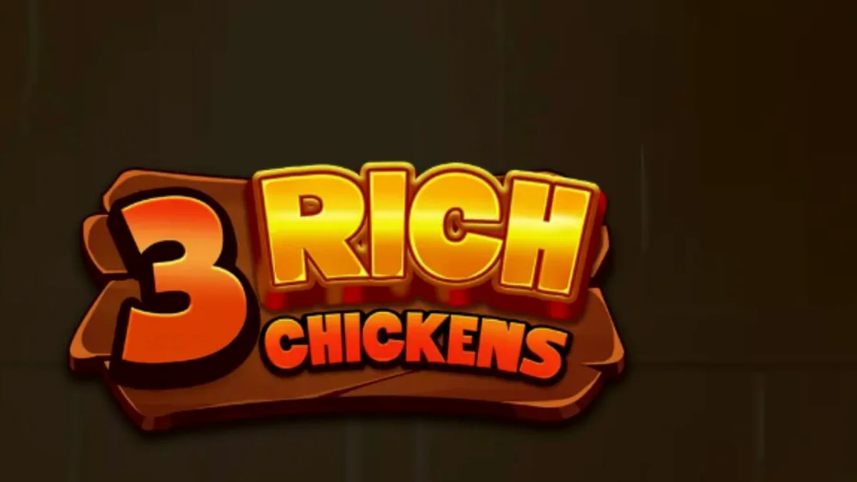 Isang makulay na mobile screenshot ng 3 Rich Chickens slot game na nagpapakita ng mga manok at gintong itlog.